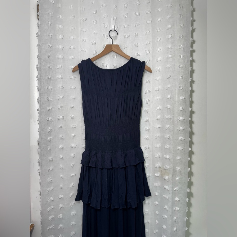 REBECCA TAYLOR  Tiered‎ Ruffle Layered Midi-Dress Marine Blue Cap Sleeves XL NWT - Picture 7 of 7